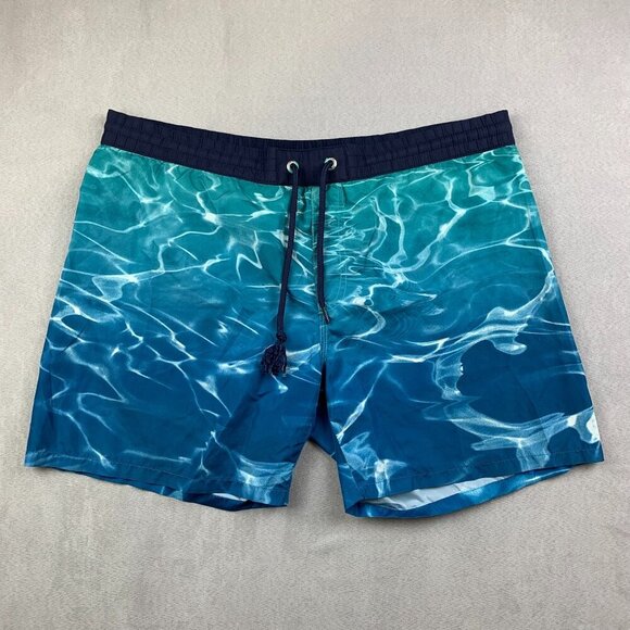Diesel Mens Swim Trunks Large Blue Water Waves Shorts 5.5" Mesh Lined Above Knee - Picture 1 of 8